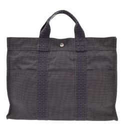 Hermes Gray Canvas Herline MM Tote Bag