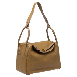 Pre Owned Hermes Natural Sable Clemence Leather Gold Hardware Lindy 34 Bag