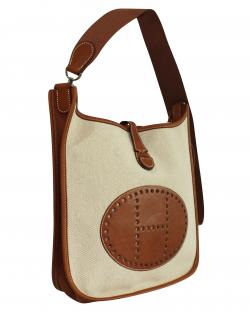 Pre Owned Hermes Beige/Brown Clemence Leather and Toile Canvas Evelyne III 29 Bag