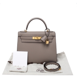Pre Owned Hermes Gris Asphalte Epsom Leather Gold Hardware Kelly Sellier 28 Bag