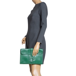 Pre Owned Hermes Cactus Courchevel Leather Jige PM Clutch