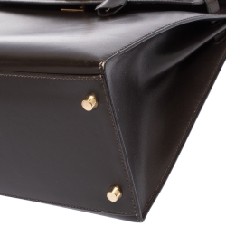 Pre Owned Hermes Cacao Box Calf Leather Gold Hardware Kelly Sellier 35 Bag
