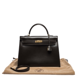 Pre Owned Hermes Cacao Box Calf Leather Gold Hardware Kelly Sellier 35 Bag