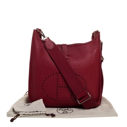 Pre Owned Hermes Rouge Casaque Clemence Leather Evelyne III GM Bag