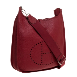 Pre Owned Hermes Rouge Casaque Clemence Leather Evelyne III GM Bag