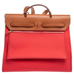 Pre Owned Hermes Natural/Rose Jaipur Canvas and Leather Herbag Zip 39 Bag