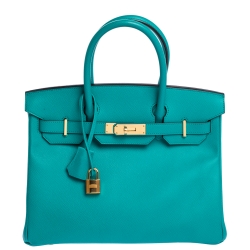 Hermes Vert Veronese Epsom Leather Gold Hardware Birkin 30 Bag Hermes