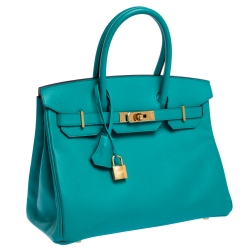 Hermes Vert Veronese Epsom Leather Gold Hardware Birkin 30 Bag