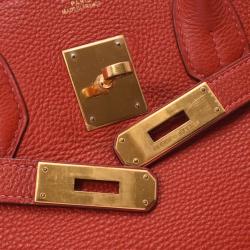 Hermes Vermilion Red Togo Leather Gold Hardware Birkin 30 Bag