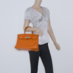 مملوكة مسبقًا Hermes Orange Togo Leather Palladium Birkin 30 Bag
