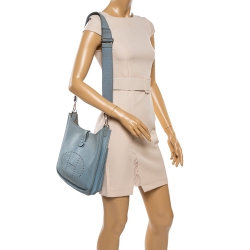 Pre Owned Hermès Ciel Clemence Leather Evelyne III PM Bag