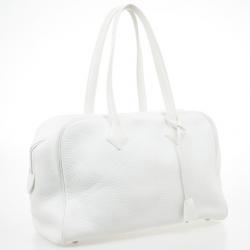 Pre Owned Hermes White Leather Victoria Elan Bag 