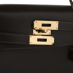 Pre Owned Hermes Cacao Box Calf Leather Gold Hardware Kelly Sellier 35 Bag