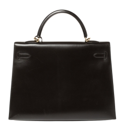 Pre Owned Hermes Cacao Box Calf Leather Gold Hardware Kelly Sellier 35 Bag