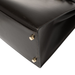 Pre Owned Hermes Cacao Box Calf Leather Gold Hardware Kelly Sellier 35 Bag