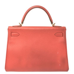 Hermes Rose Jaipur Clemence Leather Gold Hardware Kelly Retourne 32 Bag