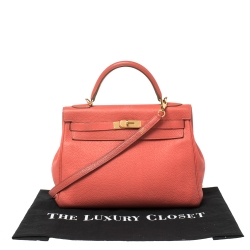 Hermes Rose Jaipur Clemence Leather Gold Hardware Kelly Retourne 32 Bag