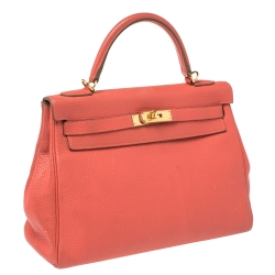 Hermes Rose Jaipur Clemence Leather Gold Hardware Kelly Retourne 32 Bag