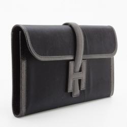 Pre Owned Hermes Black Satin Lizard Jige Clutch