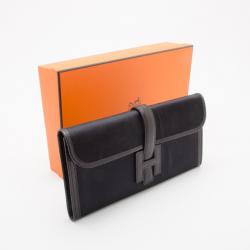 Pre Owned Hermes Black Satin Lizard Jige Clutch