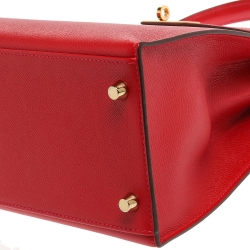 Pre Owned Hermes Rouge Casaque Epsom Leather Gold Hardware Kelly Sellier 28 Bag