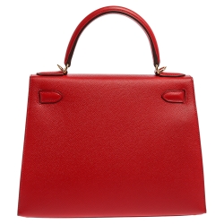 Pre Owned Hermes Rouge Casaque Epsom Leather Gold Hardware Kelly Sellier 28 Bag