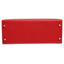 Pre Owned Hermes Rouge Casaque Epsom Leather Gold Hardware Kelly Sellier 28 Bag