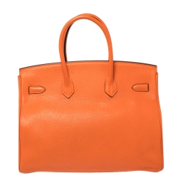 مملوكة مسبقًا Hermes Orange Poppy Clemence Leather Palladium Hardware Birkin 35 Bag