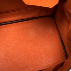 مملوكة مسبقًا Hermes Orange Poppy Clemence Leather Palladium Hardware Birkin 35 Bag