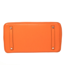 مملوكة مسبقًا Hermes Orange Poppy Clemence Leather Palladium Hardware Birkin 35 Bag