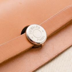 مملوكة مسبقًا Hermes Tan Leather and Beige Toile Canvas Herbag