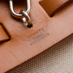 مملوكة مسبقًا Hermes Tan Leather and Beige Toile Canvas Herbag