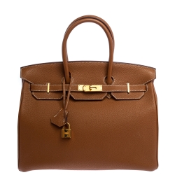 Hermes Brown Togo Leather Gold Hardware Birkin 35 Bag