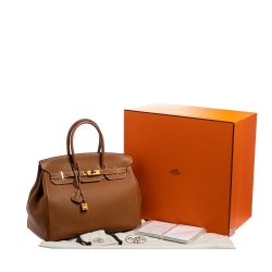 Hermes Brown Togo Leather Gold Hardware Birkin 35 Bag