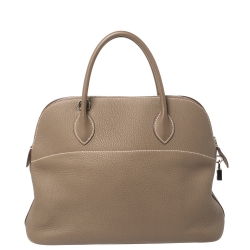 Pre Owned Hermes Gris Tourterelle Clemence Leather Bolide 35 Bag