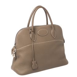 Pre Owned Hermes Gris Tourterelle Clemence Leather Bolide 35 Bag