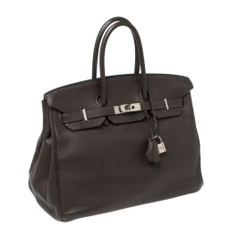 Hermes Macassar Clemence Leather Palladium Hardware Birkin 35 Bag