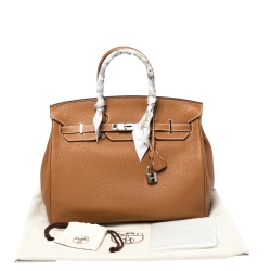 Pre Owned Hermes Gold Taurillon Clemence Leather Palladium Hardware Birkin 35 Bag