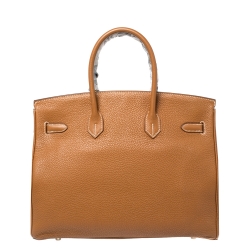 Pre Owned Hermes Gold Taurillon Clemence Leather Palladium Hardware Birkin 35 Bag