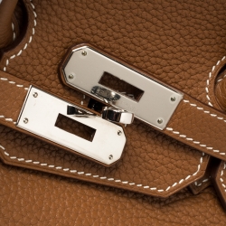 Pre Owned Hermes Gold Taurillon Clemence Leather Palladium Hardware Birkin 35 Bag