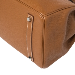 Pre Owned Hermes Gold Taurillon Clemence Leather Palladium Hardware Birkin 35 Bag