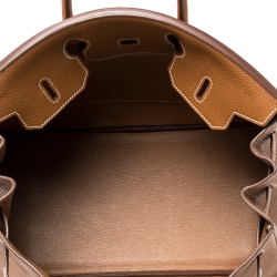 Pre Owned Hermes Gold Taurillon Clemence Leather Palladium Hardware Birkin 35 Bag