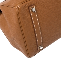 Pre Owned Hermes Gold Taurillon Clemence Leather Palladium Hardware Birkin 35 Bag