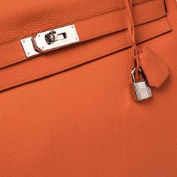 Hermes Orange Clemence Leather Palladium Hardware Kelly Retourne 40 Bag
