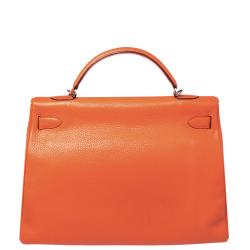 Hermes Orange Clemence Leather Palladium Hardware Kelly Retourne 40 Bag