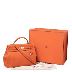 Hermes Orange Clemence Leather Palladium Hardware Kelly Retourne 40 Bag