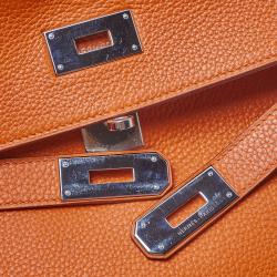 Hermes Orange Clemence Leather Palladium Hardware Kelly Retourne 40 Bag