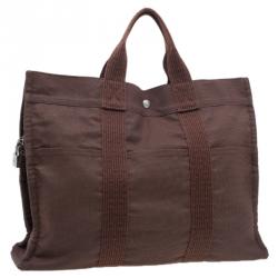 Pre Owned حقيبة يد توت هيرمس هيرلين كانفاس بني MM