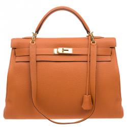 Hermes Orange Togo Leather Kelly 40 Bag