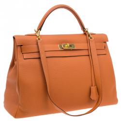 Hermes Orange Togo Leather Kelly 40 Bag